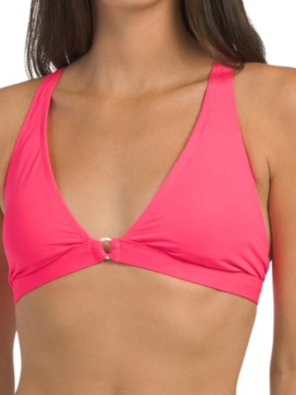 NWT! Anne Cole Ring Plunge Triangle Bikini Top Sky Hot Pink Size L